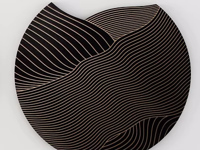 Modern Circular Black Wall Decor With Wavy Gold Lines And Abstract Patterns 3d model