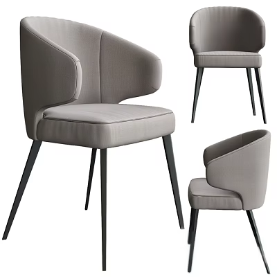 Light Gray Upholstered Accent Chair With Armrests And Black Metal Legs Modern Design 3d model
