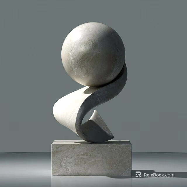 Modern Decorative Ornament Set With Spherical Top Curved Design And Stone Base 3d model 