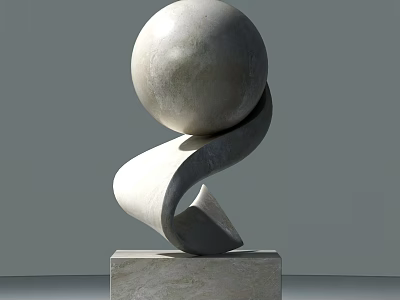Modern Decorative Ornament Set With Spherical Top Curved Design And Stone Base 3d model