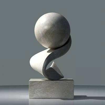 Modern Decorative Ornament Set With Spherical Top Curved Design And Stone Base 3d model