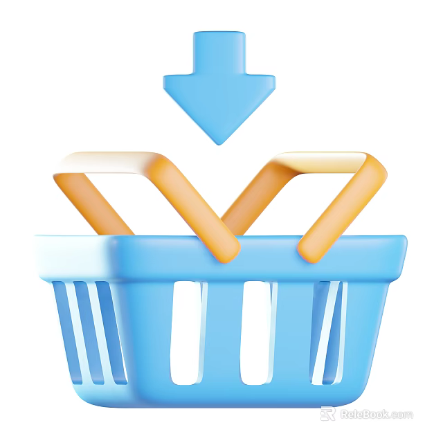 Blue Shopping Basket Design With Downward Arrow Indicating Add To Cart Function 3d model