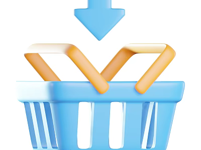 Blue Shopping Basket Design With Downward Arrow Indicating Add To Cart Function 3d model