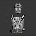 Metallic Armor 3D Model With Helmet Chest Plate Detailed Structured Surface On Reflective Black Background 3d model