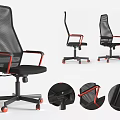 Ergonomic Black Mesh Office Chair With Red Accents Adjustable Height And Caster Wheels