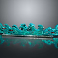 Turquoise Decorative Piece Featuring Flowing Wave Dragon Lines And Red Accents On Reflective Surface