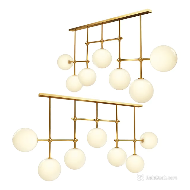 Modern Geometric Chandelier With Gold Metal Frame And White Spherical Shades 3d model 