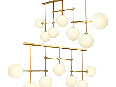 Modern Geometric Chandelier With Gold Metal Frame And White Spherical Shades 3d model