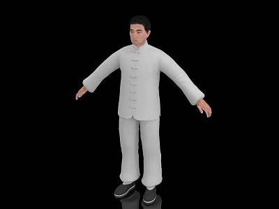 Man in White Traditional Outfit Standing with Extended Arms on Black Background 3d model
