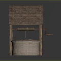 Traditional Wooden Well With Triangular Tile Roof And Stone Circular Base