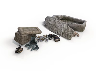 Ancient Historical Stone Sculpture Carving With Intricate Sarcophagus Design Detailed Engravings And Fragments 3d model