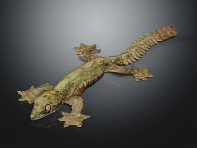 Greenish Brown Gecko With Large Eyes Unique Skin Texture And Long Tail On Dark Background 3d model