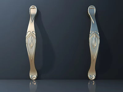 Shiny Brass Door Handles With Intricate Floral Patterns On Dark Background 3d model