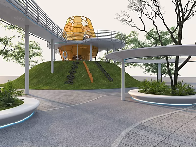 Modern trestle children's amusement facilities pedestrian bridge park viewing platform 3d model