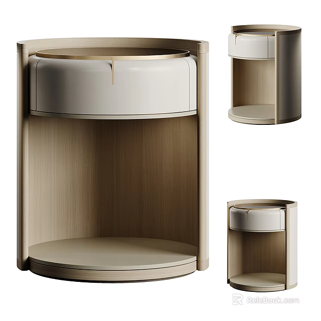 Modern Wooden Bedside Table With Round Shape Drawer And Open Shelf 3d model 