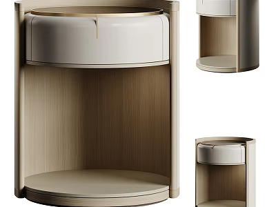 Modern Wooden Bedside Table With Round Shape Drawer And Open Shelf 3d model