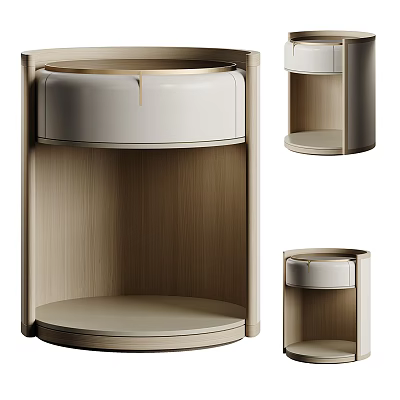 Modern Wooden Bedside Table With Round Shape Drawer And Open Shelf 3d model