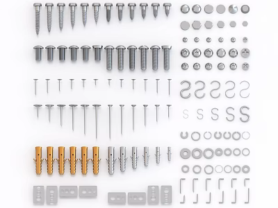 Assorted Metal Fasteners With Different Types Of Screws Bolts Nuts And Washers 3d model