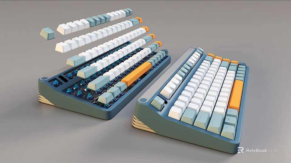 Colorful Mechanical Keyboards With Custom Keycaps Ergonomic Layout And Layered Base 3d model