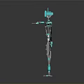 Turquoise And Black Mechanical Robot With Green Display Screen And Articulated Limbs