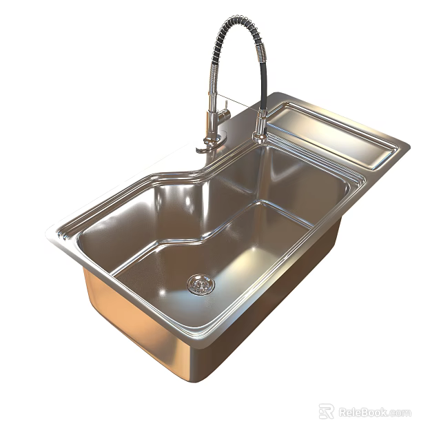 Stainless Steel Double Bowl Kitchen Sink With Faucet For Modern Kitchen Use 3d model 