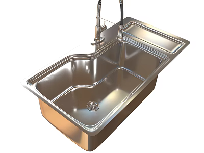 Stainless Steel Double Bowl Kitchen Sink With Faucet For Modern Kitchen Use 3d model