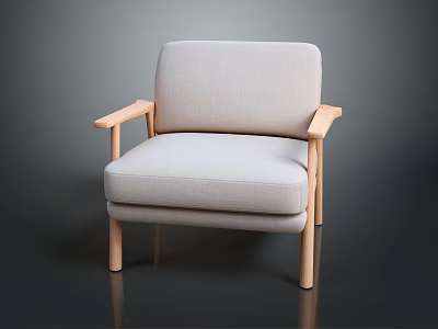 Modern Single Sofa With Light Gray Fabric Upholstery And Wooden Arms Legs 3d model