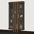 Elegant Decorative Cabinet With Glass Doors Gold Frame Multiple Shelves And Decorative Items