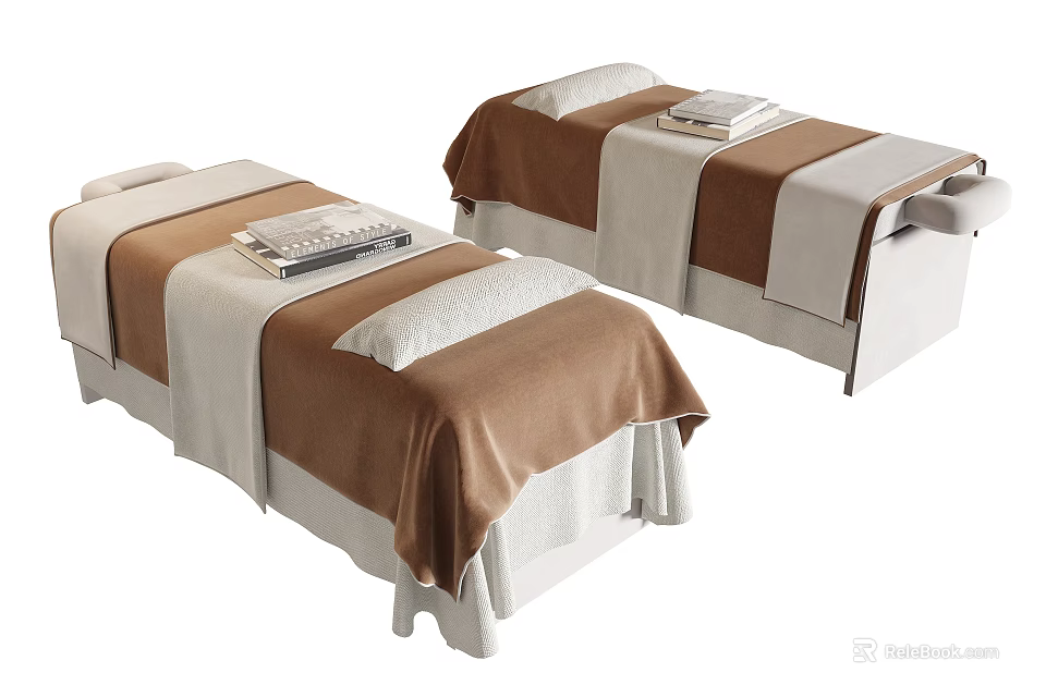 Professional Spa Massage Bed With Comfortable Linen Blanket And Pillow Design 3d model 