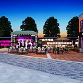 Elegant Modern Outdoor Restaurant With Stage Lights Tables Chairs And Trees
