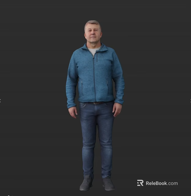 The Man Standing Full Length In Dark Background Wearing Blue Hoodie And Blue Jeans 3d model 