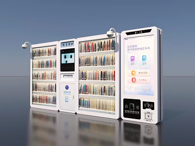 Modern Self Service Commercial Equipment With Touchscreen And Product Shelves 3d model