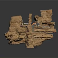 Golden Layered Rock Structure With Scenic Decorative Elements And Small Models