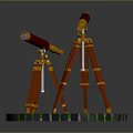 Scenic Landscape View With Vintage Telescopes On Tripods And Colorful Brick Stone Base