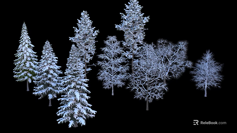 Snow Covered Arbor Trees In Winter Natural Landscape With Various Types 3d model 