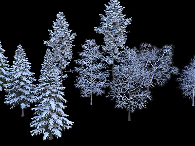 Snow Covered Arbor Trees In Winter Natural Landscape With Various Types 3d model
