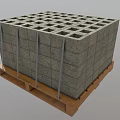 Gray Concrete Blocks Stacked On Wooden Pallet Bound With Metal Straps