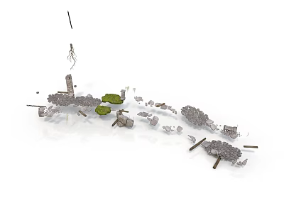 Architectural Scene Components Featuring Stone Elements Green Areas And Structural Frames 3d model