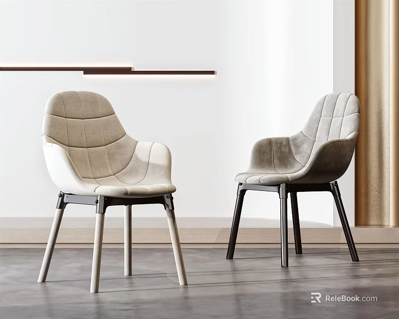 Modern Accent Chairs With Quilted Design Beige And Gray Upholstery Wooden Legs Interior 3d model 