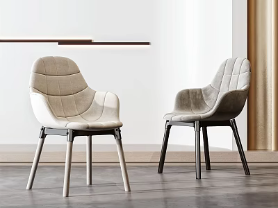 Modern Accent Chairs With Quilted Design Beige And Gray Upholstery Wooden Legs Interior 3d model