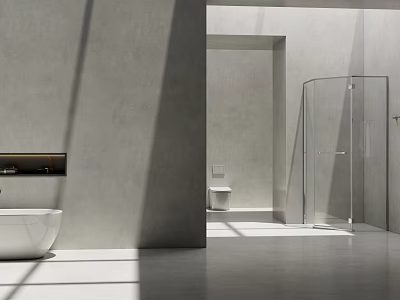 Modern Bathroom Interior Design With White Bathtub Glass Shower And Natural Light 3d model