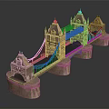 Detailed London Tower Bridge Model With Stone Towers Blue Arches And Bases