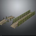 Bridge Structure With Green Railings Wooden Planks And Adjacent Side Platforms Design