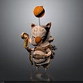 Cute 3D Cartoon Cat Character With Orange Nose Ball On Head Holding Scroll And Tool Belt