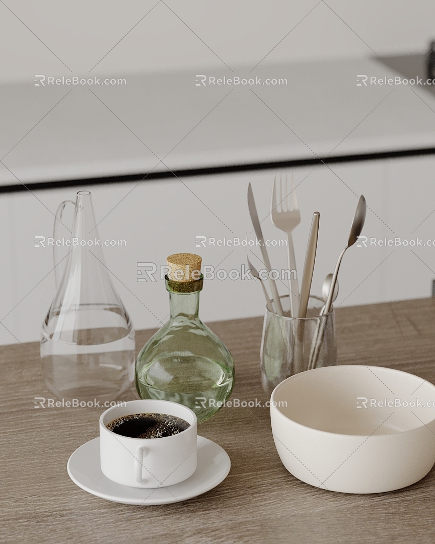 Modern ornaments combination water cup tableware kitchen utensils coffee 3d model