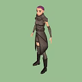3D Female Game Character With Fitted Dark High Collar Outfit Long Sleeves And Knee Boots