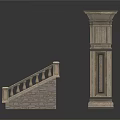 Ornamental Stone Railing Staircase And Carved Classical Column Design Elements 3d model