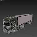 Green Large Cargo Truck Side Profile Featuring White Container And Multiple Wheels 3d model