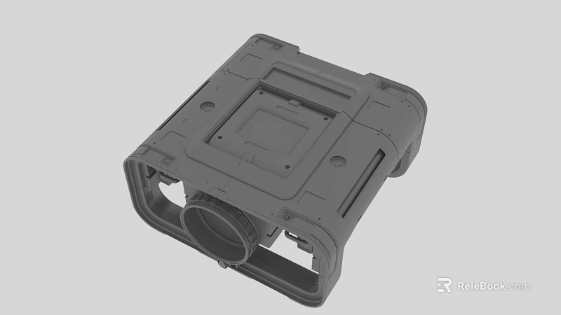 3D Model of Square Mechanical Housing With Central Groove And Circular Component 3d model 