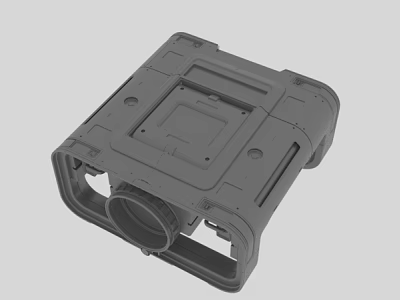 3D Model of Square Mechanical Housing With Central Groove And Circular Component 3d model